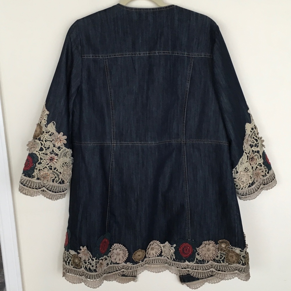 Dark Denim Crochet-Trim Open Front Jacket by - Picture 5 of 5